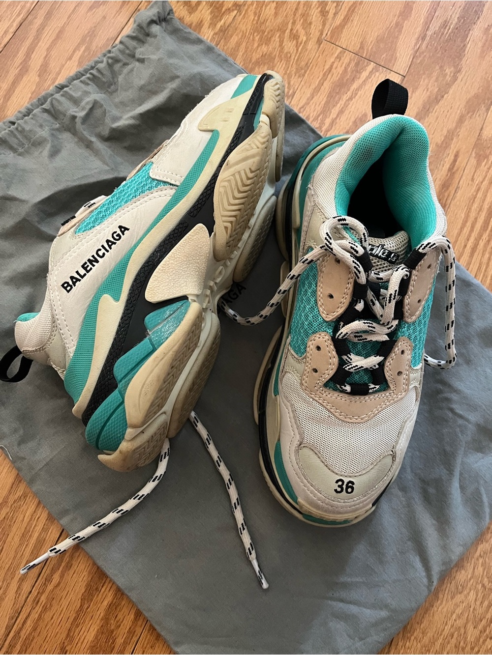 Balenciaga Triple S Women’s Sneakers in Teal, Cream & Black